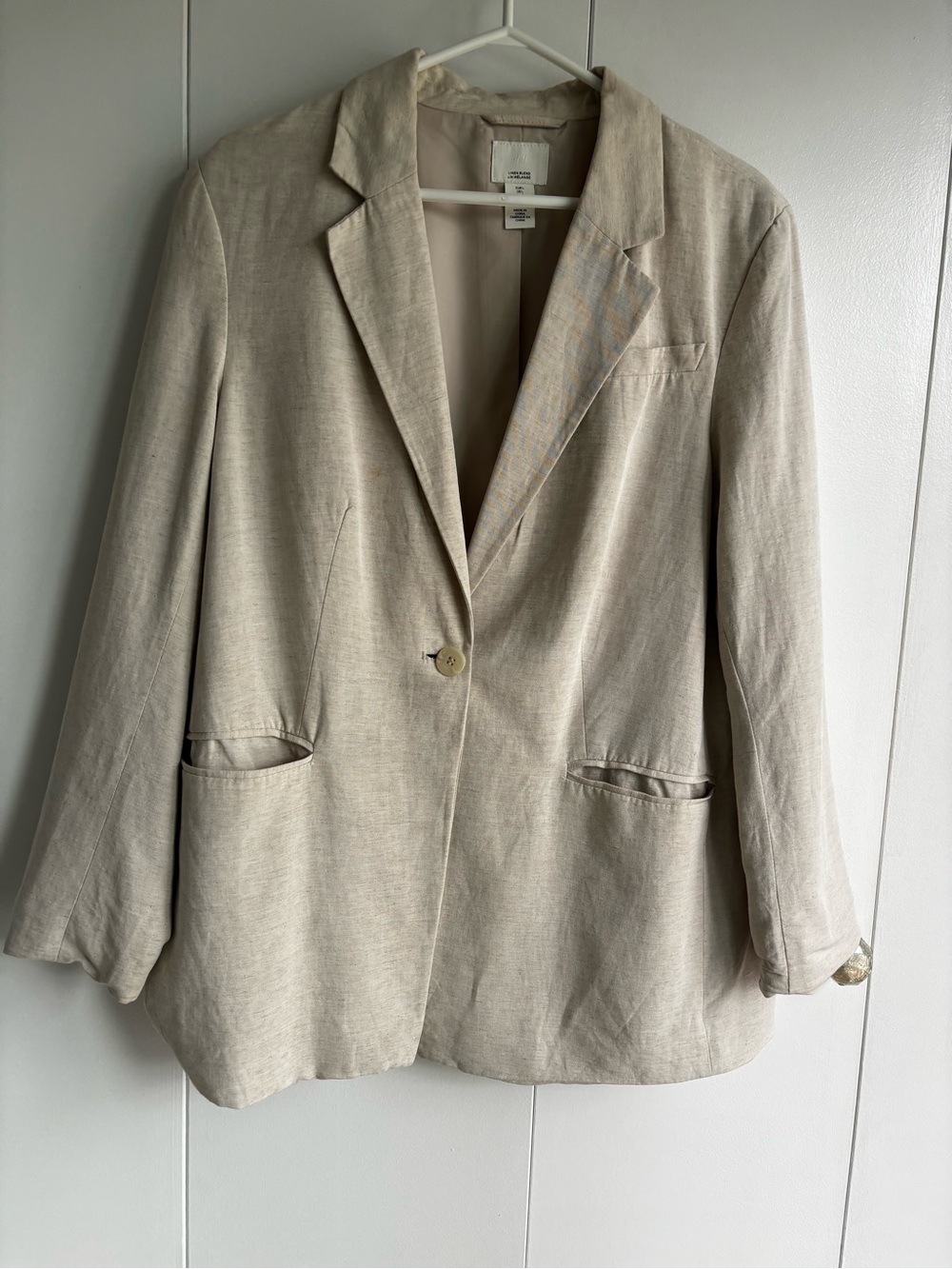 H&M Light Beige Oversized Linen-Blend Blazer